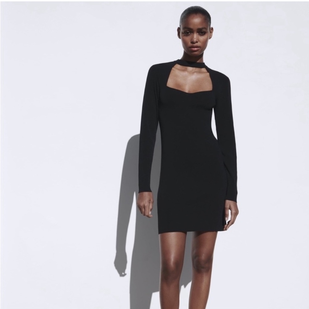 Pre-owner ZARA Elegant Black Long Sleeve Dress size L